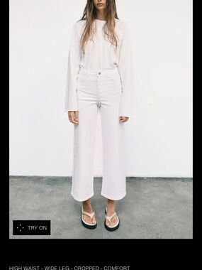 Zara White High-Rise Wide Leg Jeans